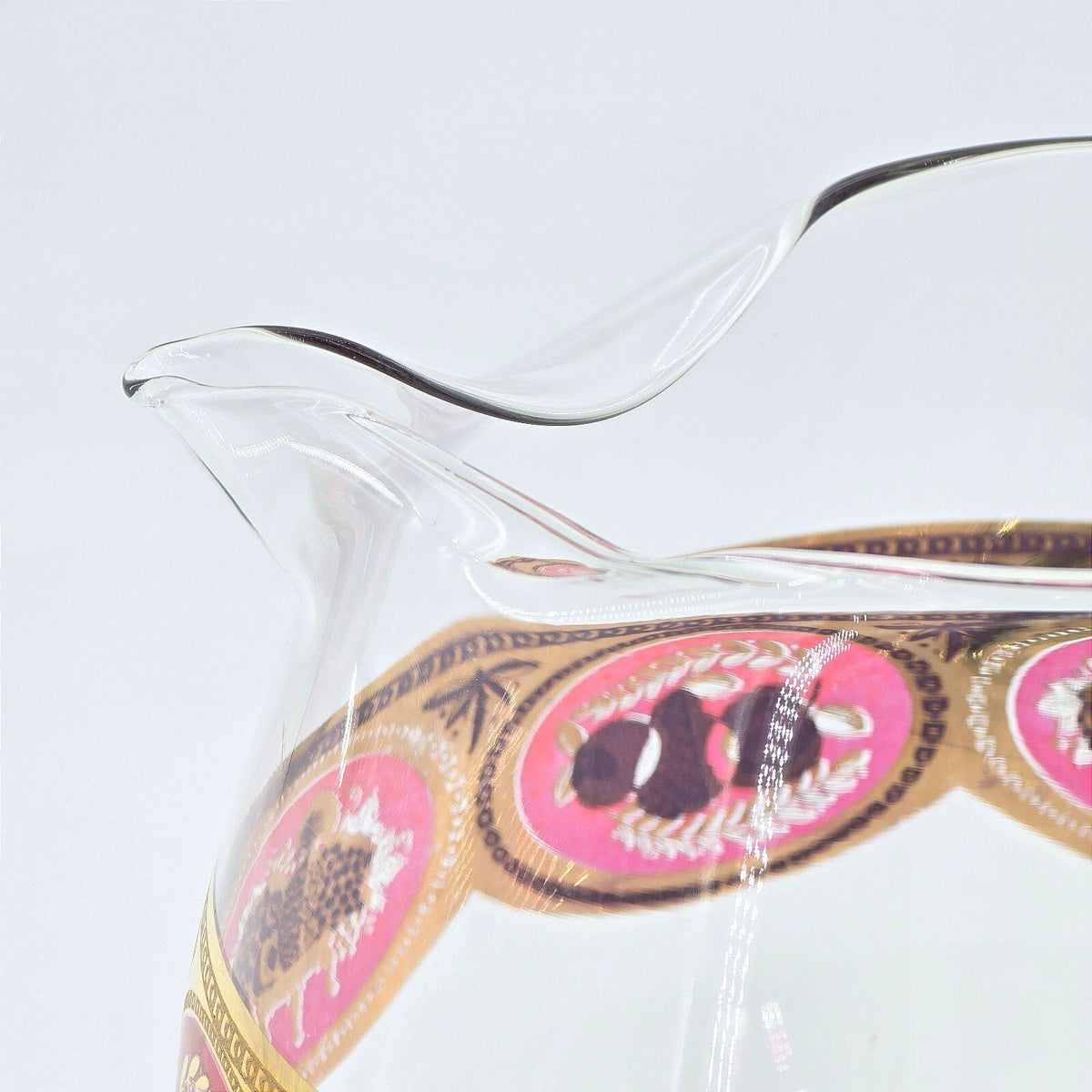 Vintage Cera Glass CGP9 Fruit Medallion Footed Spouted Serving Bowl Gold Red