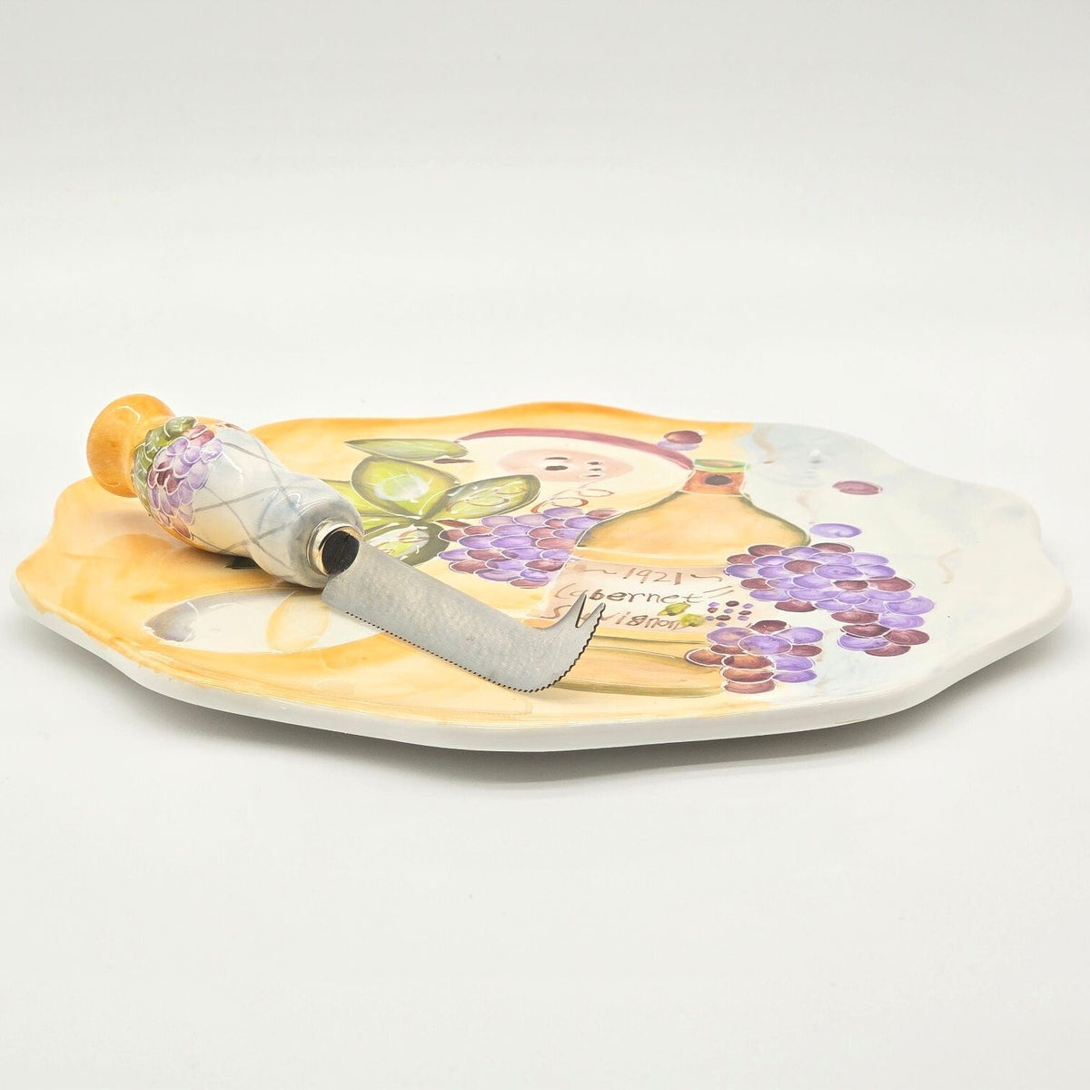 Ambiance A La Carte Wine Grape Ceramic Cheese Plate Knife Set Boxed 11"