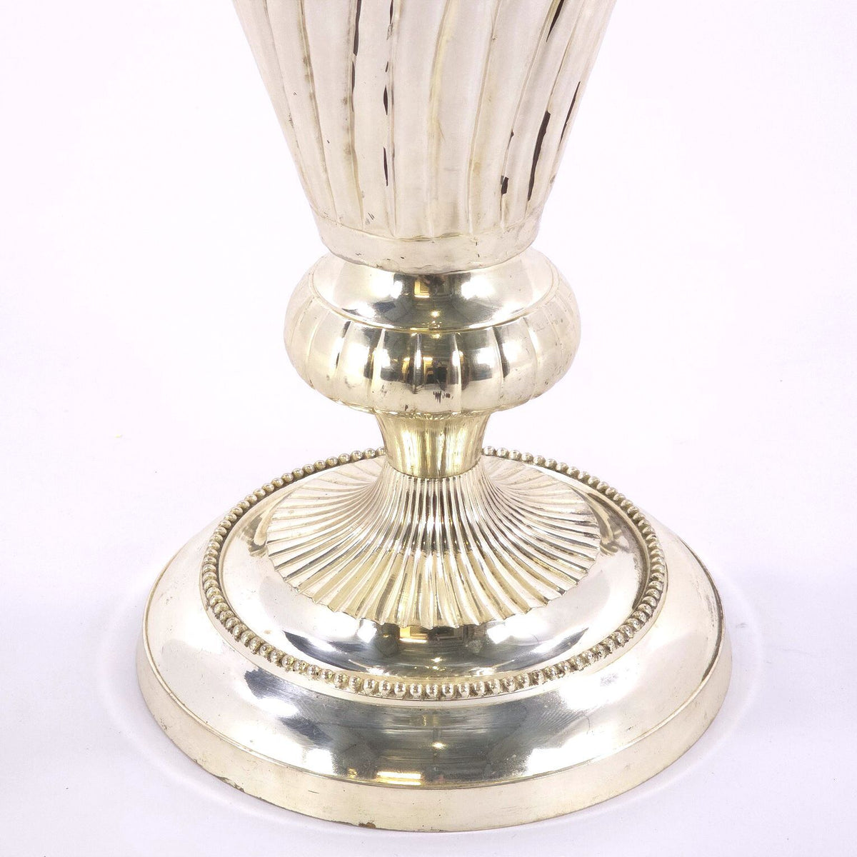 Large French Neoclassical Style Silver Tone Metal Urn Vase Ornate Handles 30.5in