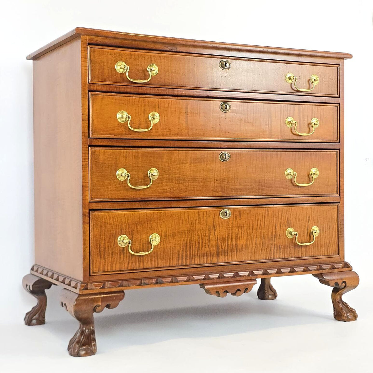 Banks Coldstone Georgian Chippendale Figured Wood 4 Drawer Chest 1990s