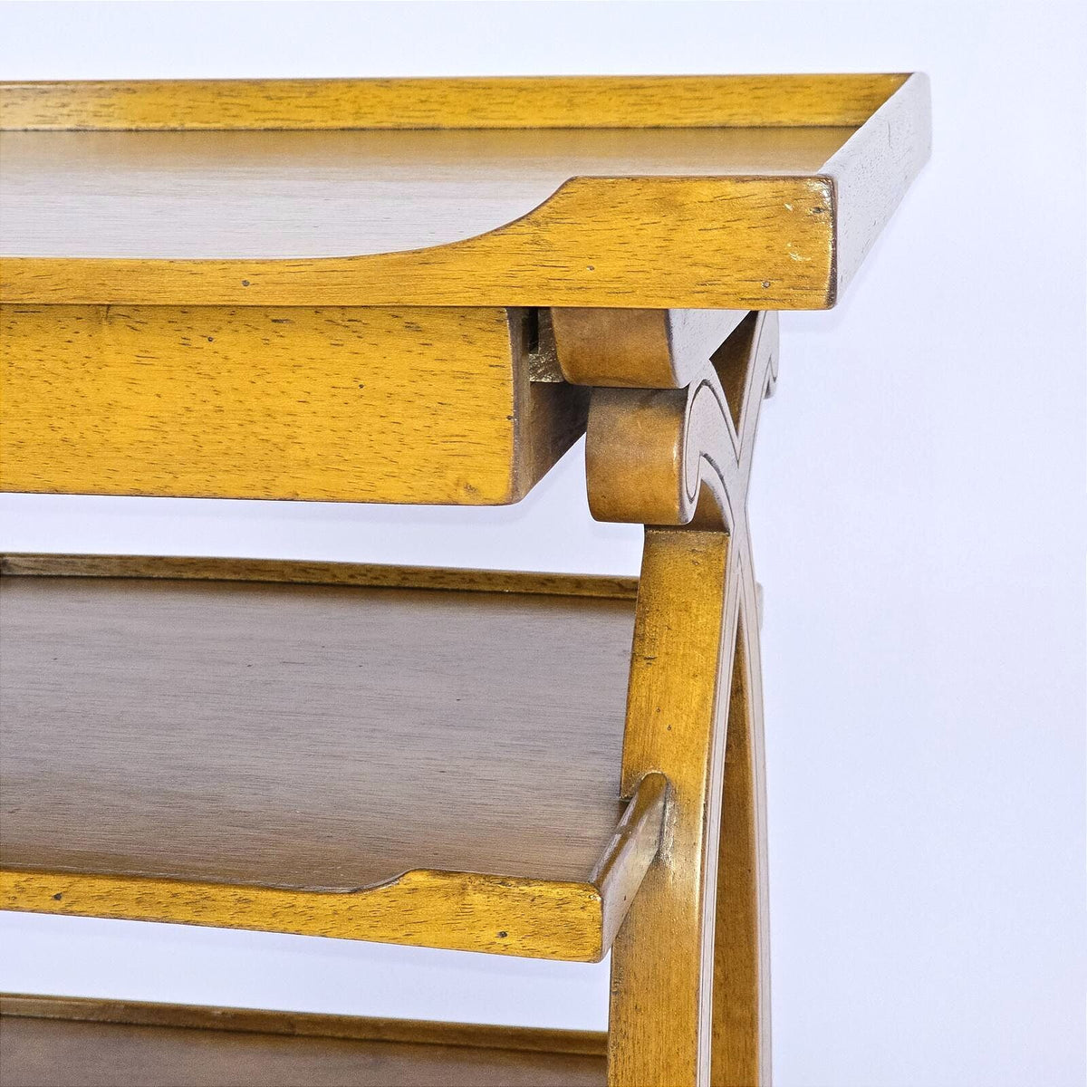 Vintage Charles X Style Fruitwood Four Tier Etagere Side Table Drawer