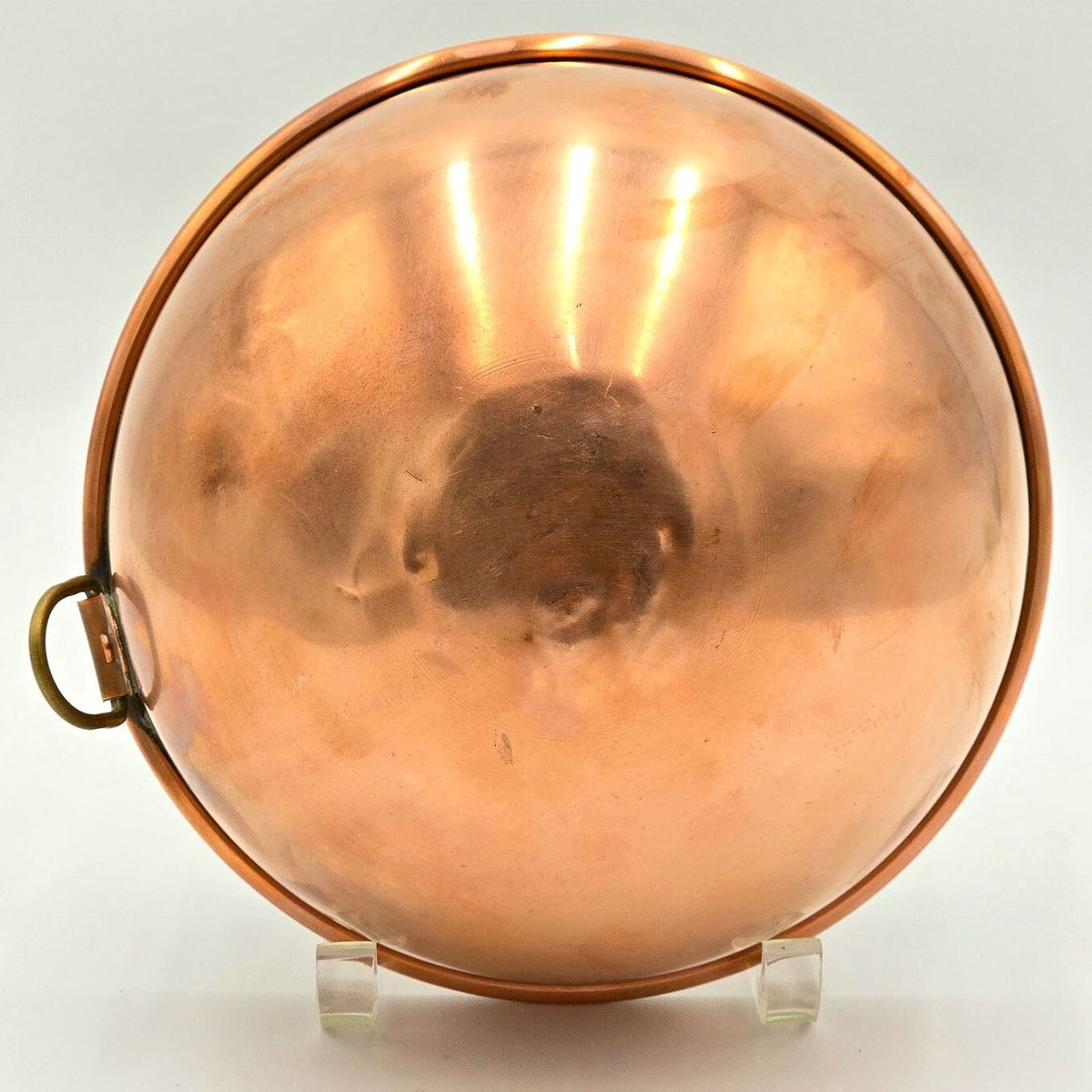 Vintage English Copper Mixing Beating Bowl Brass Ring Handle 8.75"