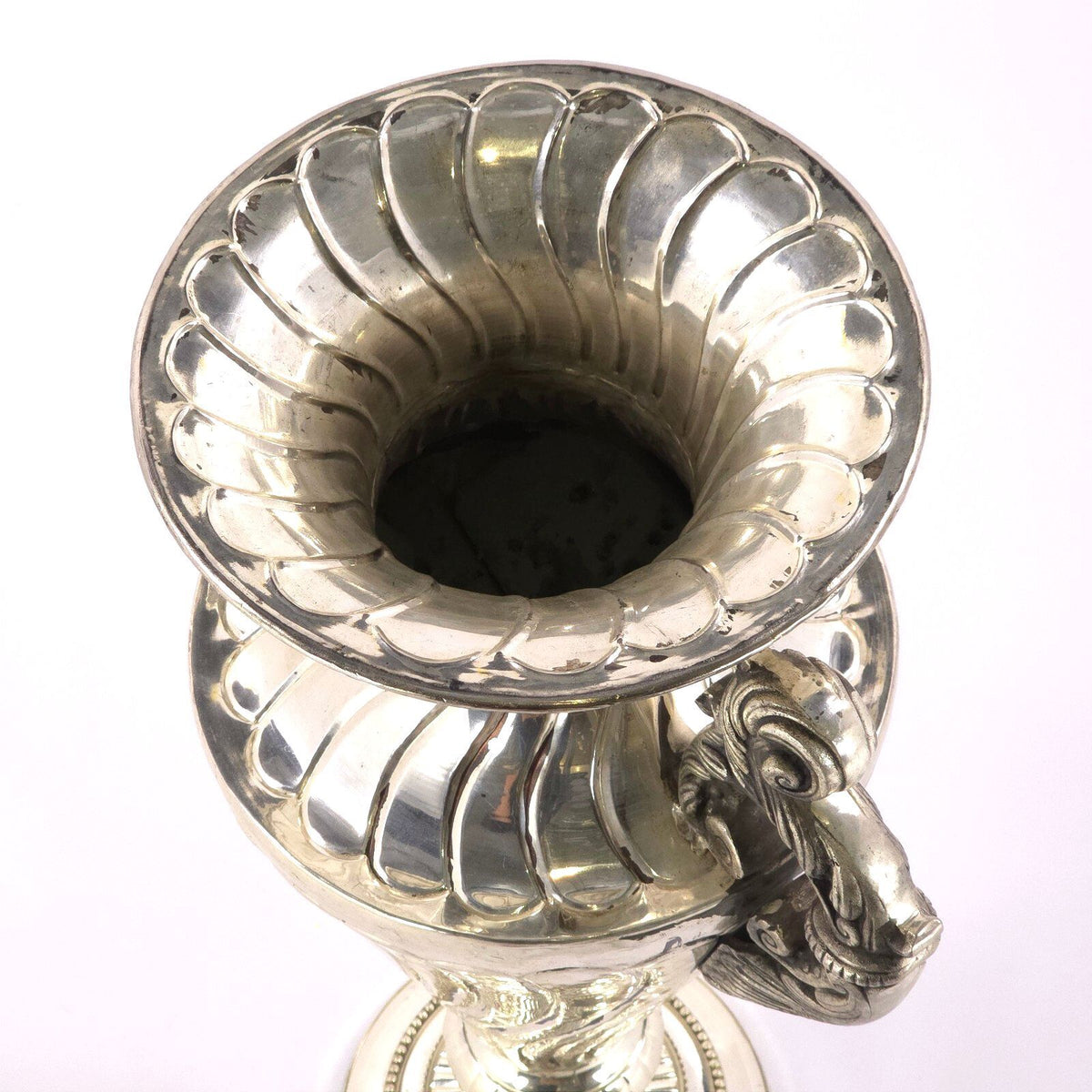 Large French Neoclassical Style Silver Tone Metal Urn Vase Ornate Handles 30.5in