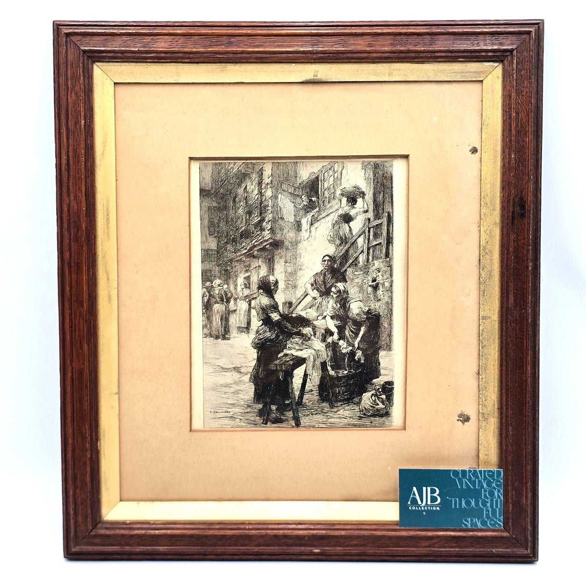 Léon Lhermitte Antique Etching, Washerwomen at Saint-Malo, 1881
