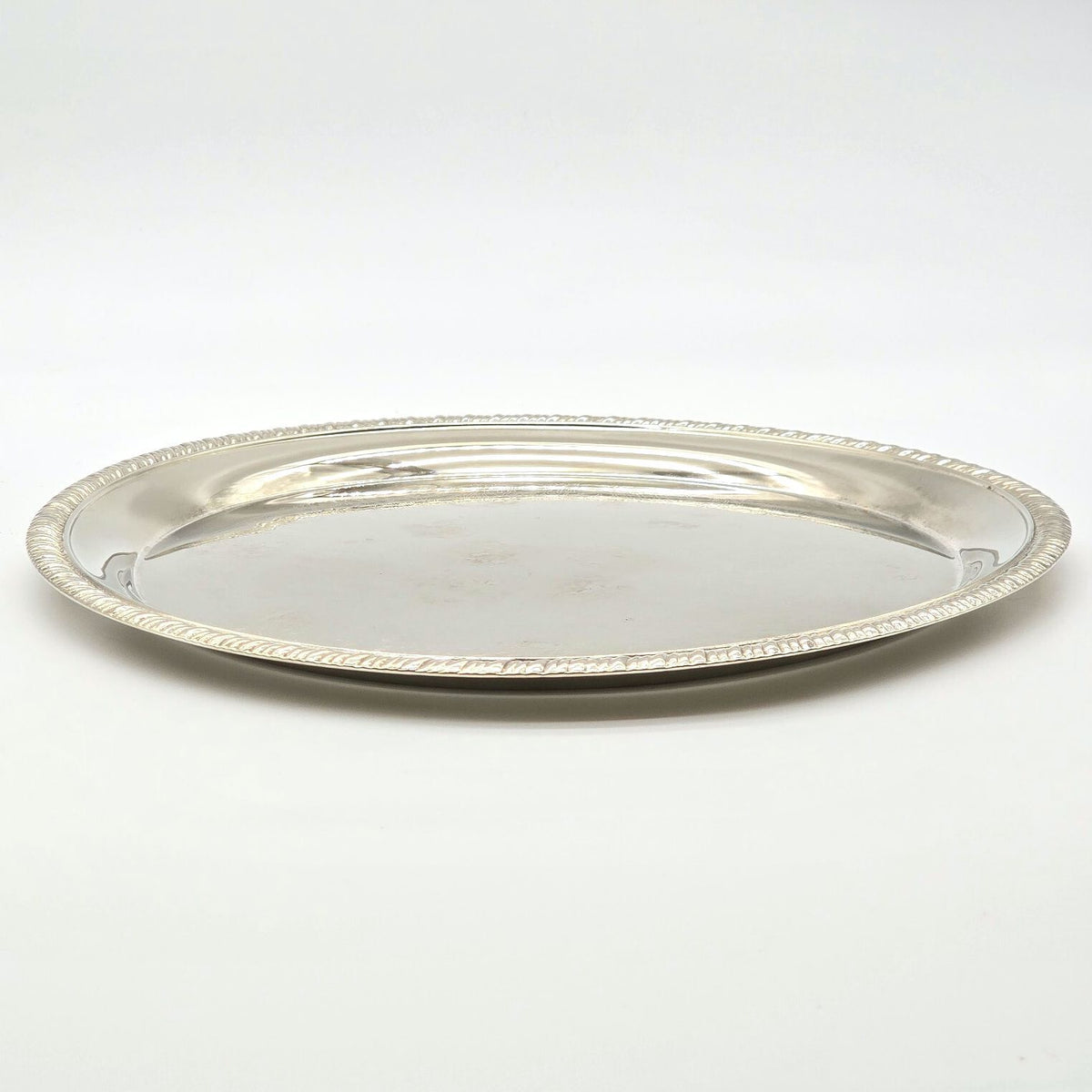 Vintage Silver Plated Hong Kong Round Serving Tray Engraved Scroll 12"