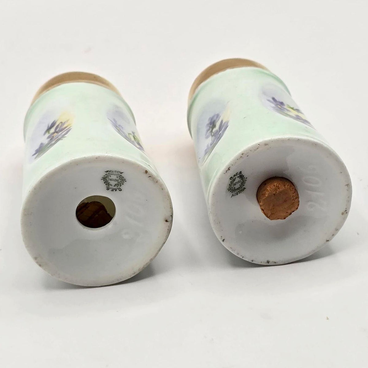 Antique O&EG Royal Austria Violet Salt and Pepper Shakers Porcelain Pair