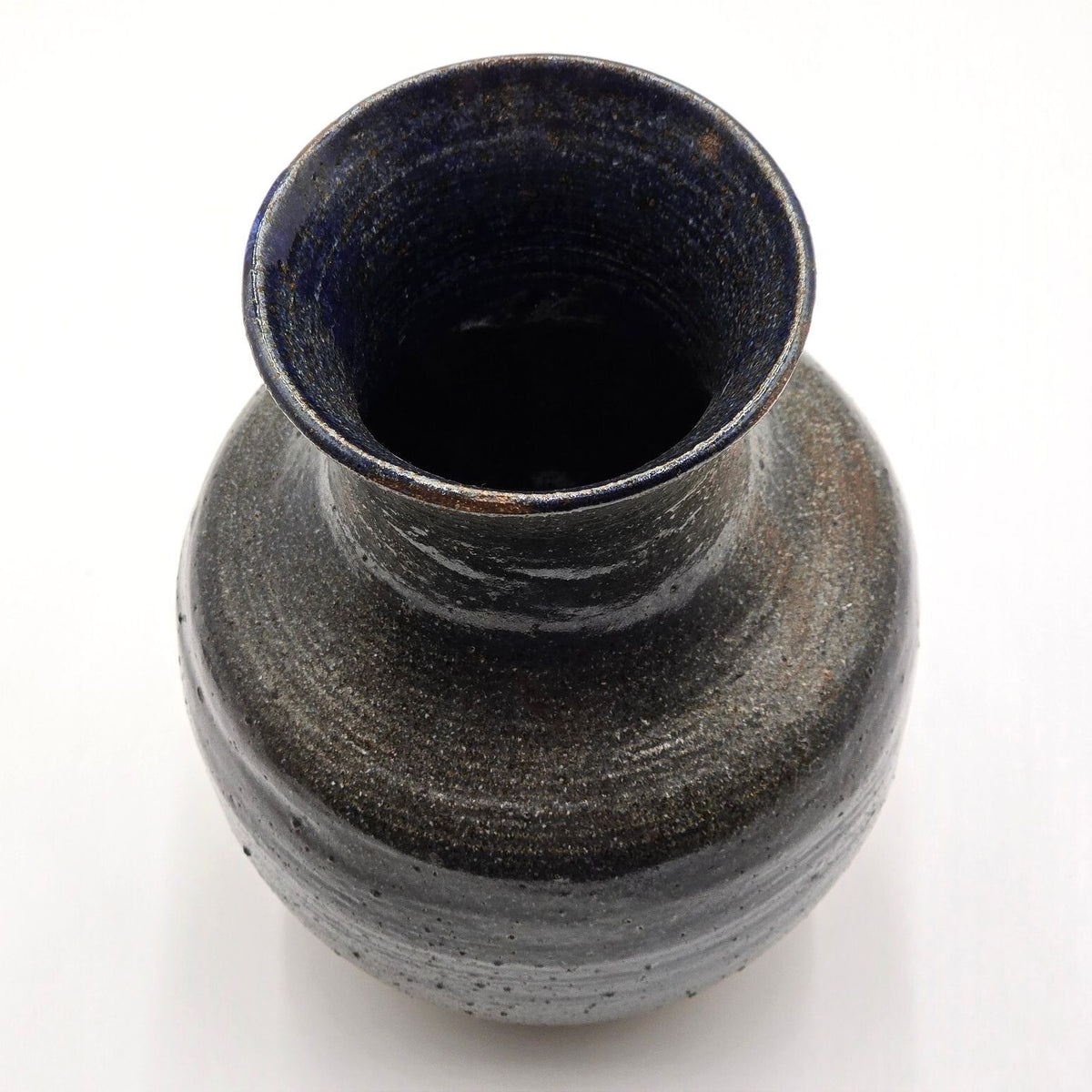 Signed Studio Pottery Stoneware Vase Rustic Black Brown Ceramic 8"