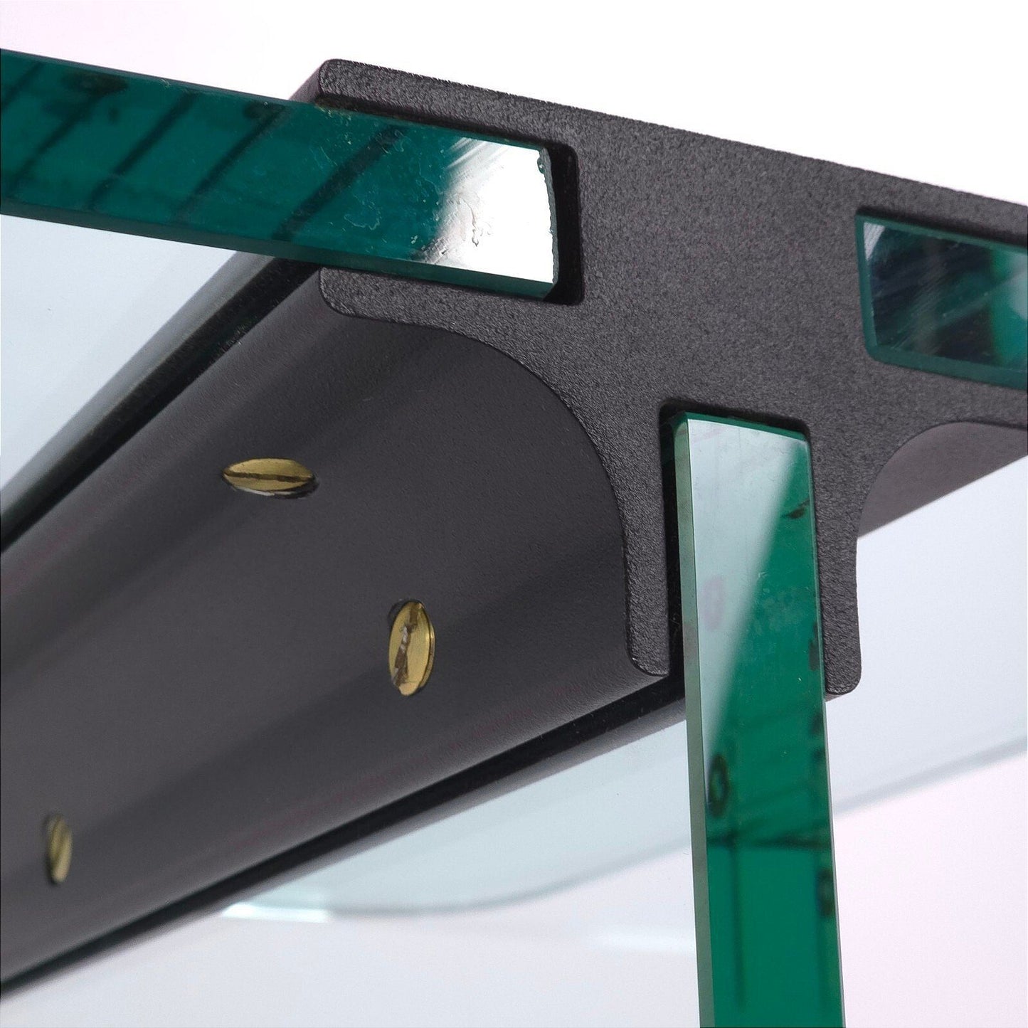 Modern Minimalist Glass Console Table with Black Metal Brackets