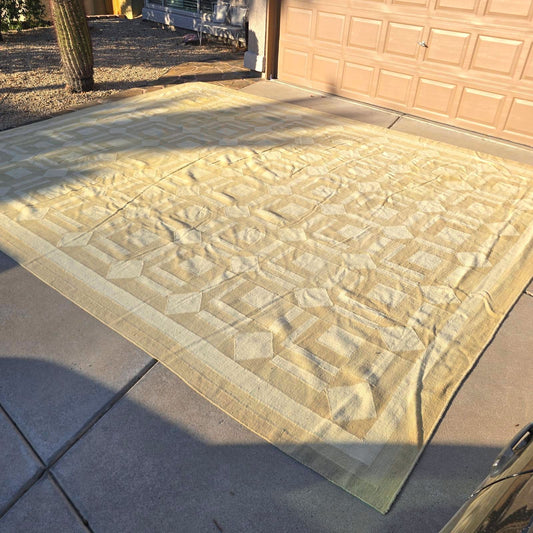 Oversized Indian Dhurrie Style Geometric Flatweave Area Rug 13x18