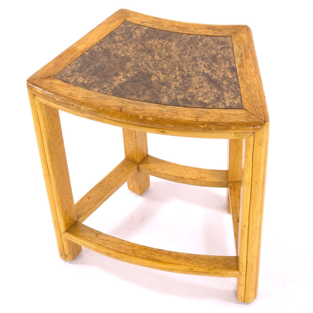 Vintage McGuire San Francisco Oak Demilune Side Tables Stools Pair