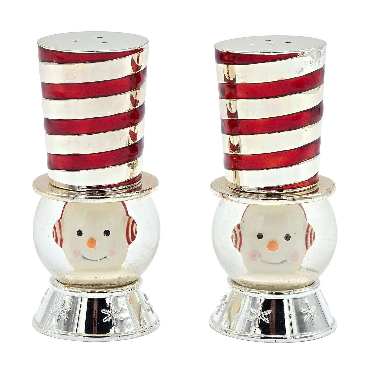 Reed & Barton Snowman Snow Globe Salt Pepper Shakers Christmas Holiday Set