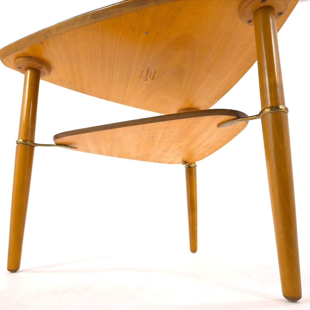 Vintage Kresten Buch Danish Modern Triangular Two Tier Side Table Brass