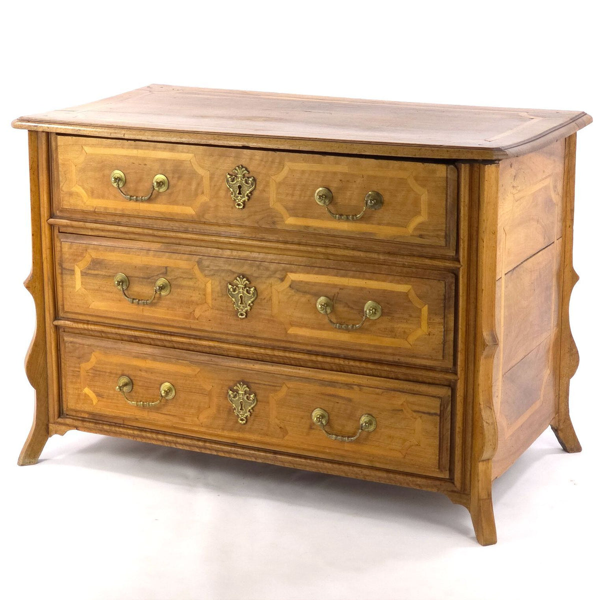 Antique French Provincial Walnut Commode Inlaid 3 Drawer Chest Late 18th C