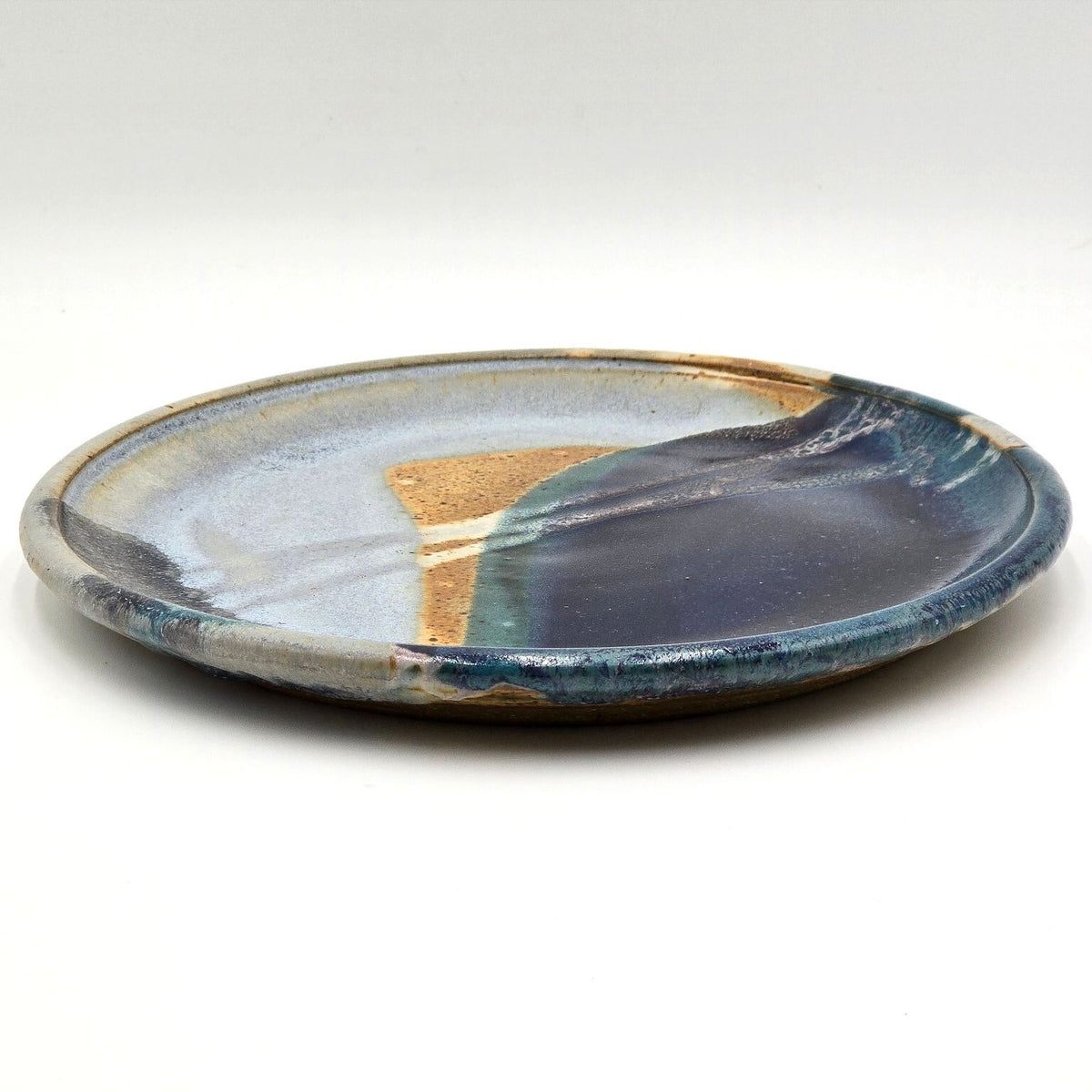 Vintage Signed Abstract Blue Studio Pottery Platter 10.5"