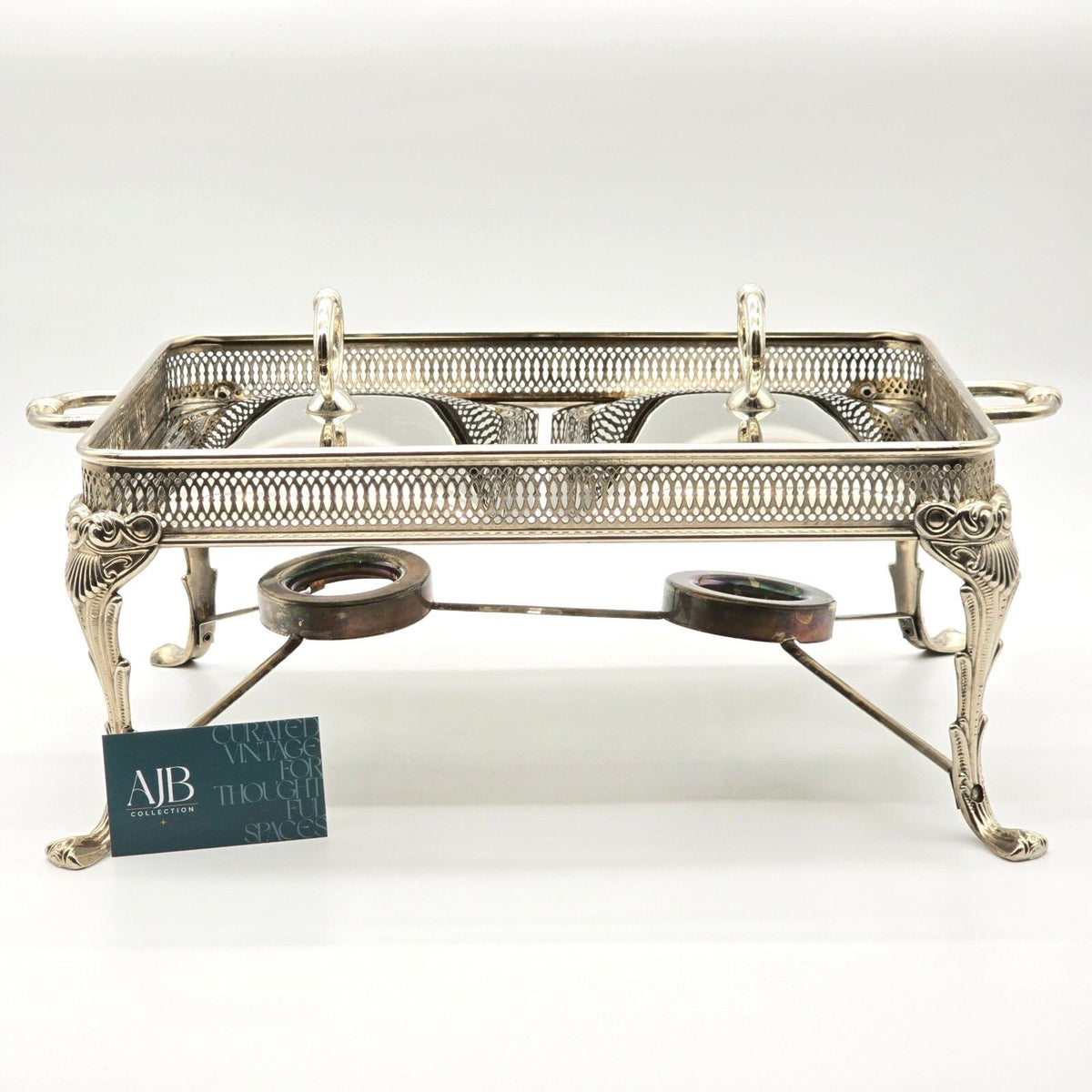 Vintage Silverplate Double Chafing Dish Buffet Warmer Stand Incomplete 18"