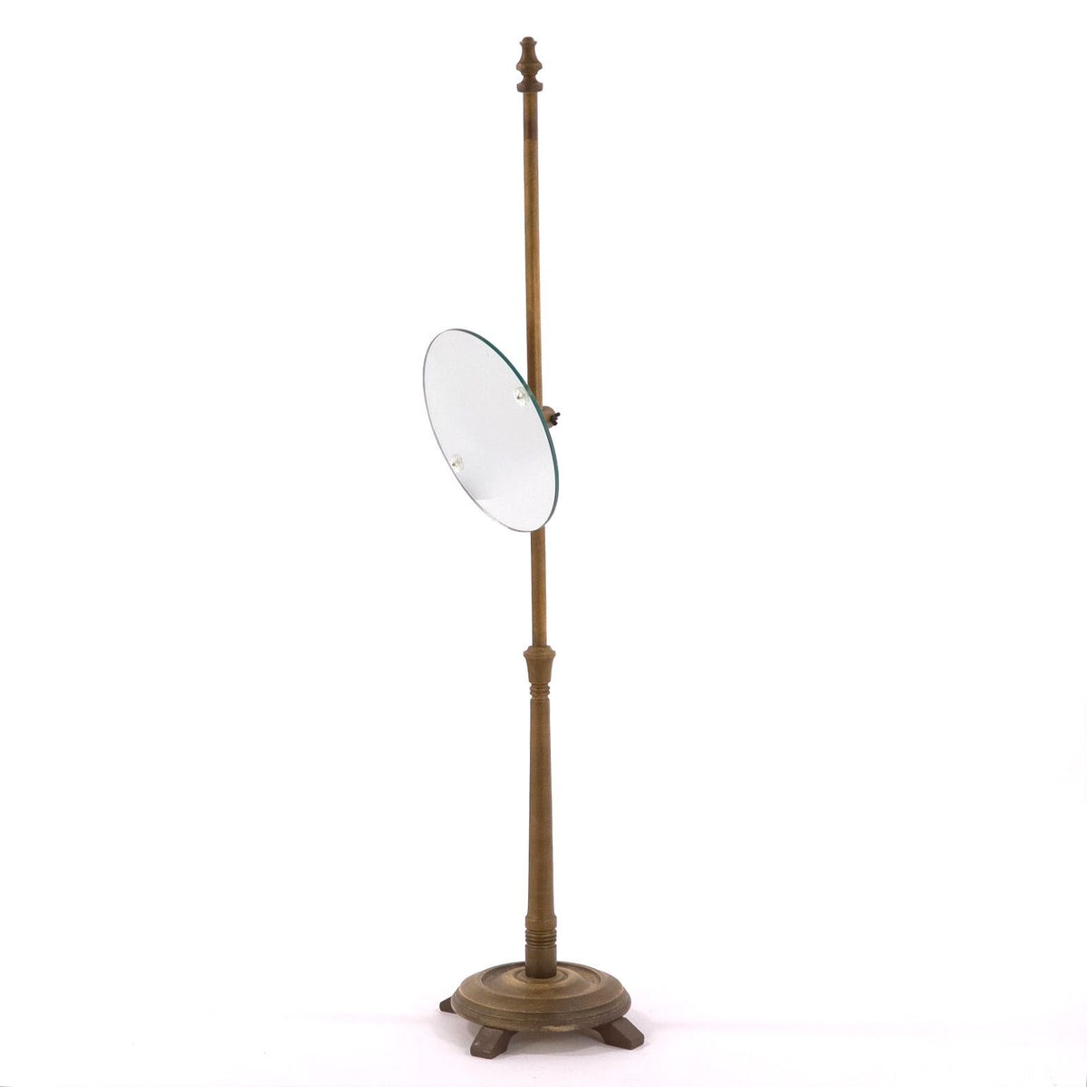 Vintage Adjustable Round Floor Mirror Wood Pedestal Metal Base Dressing Mirror
