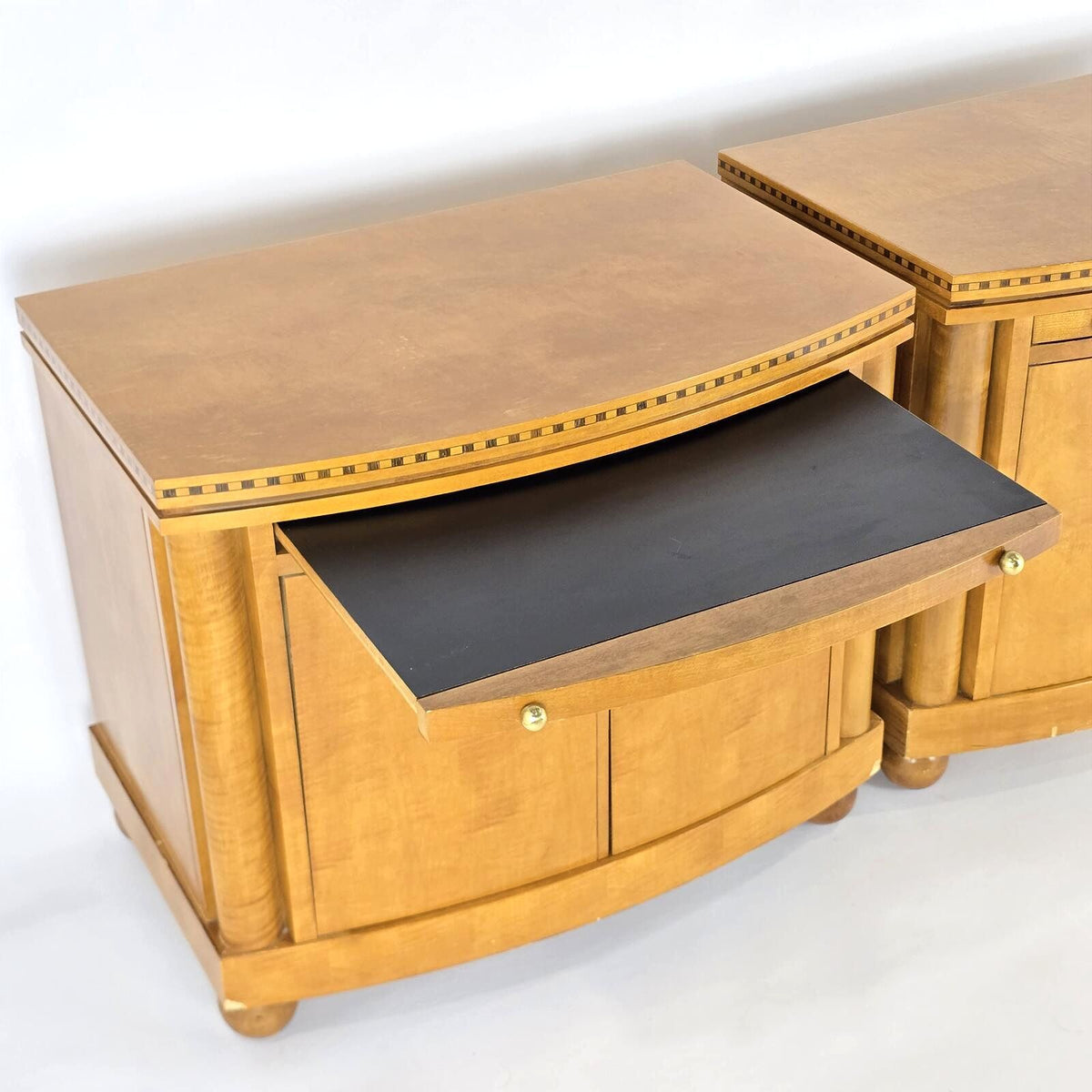 Hickory White Genesis Biedermeier Satinwood Cabinet Nightstands Pair