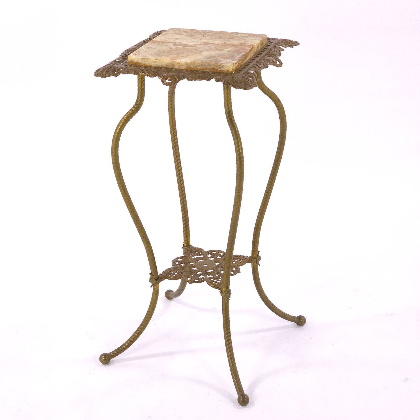 Antique Victorian Pierced Brass and Marble/Onyx Plant Stand