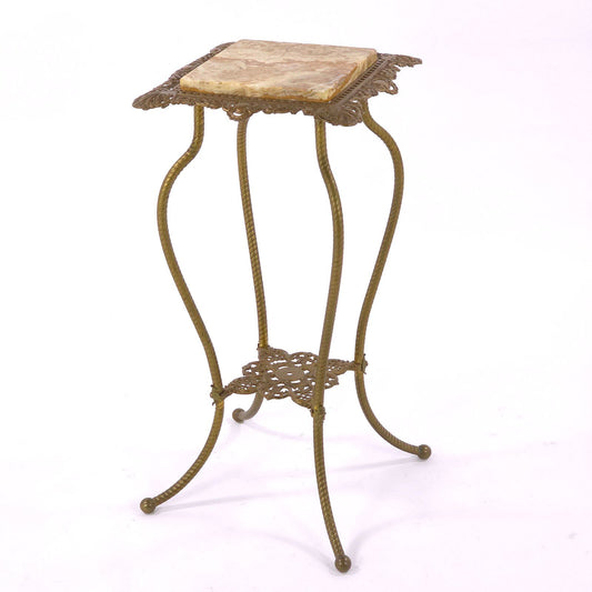 Antique Victorian Pierced Brass and Marble/Onyx Plant Stand