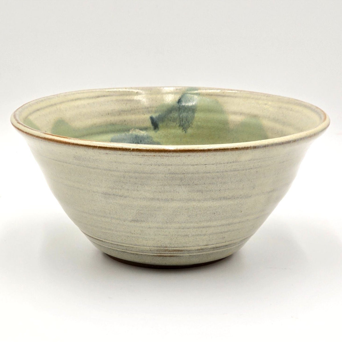 Signed Studio Pottery Bowl Blue Green Pink Drip Glaze Hand Thrown 9.25 Inch