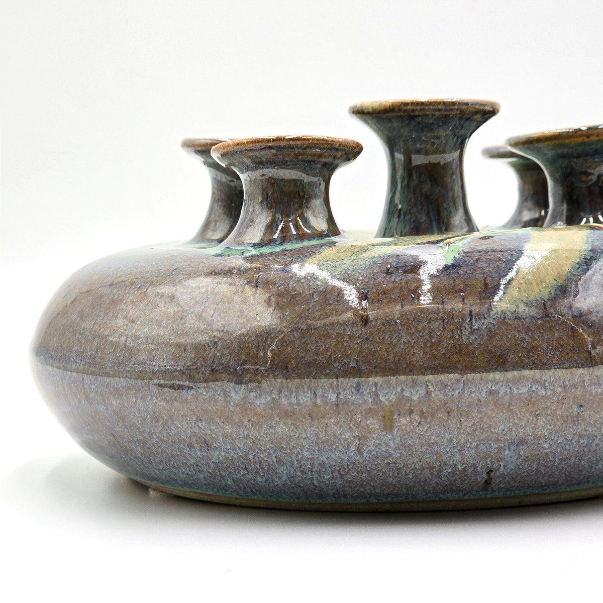 Signed Vintage Studio Pottery Five Neck Flower Arranger Vase Art Pottery