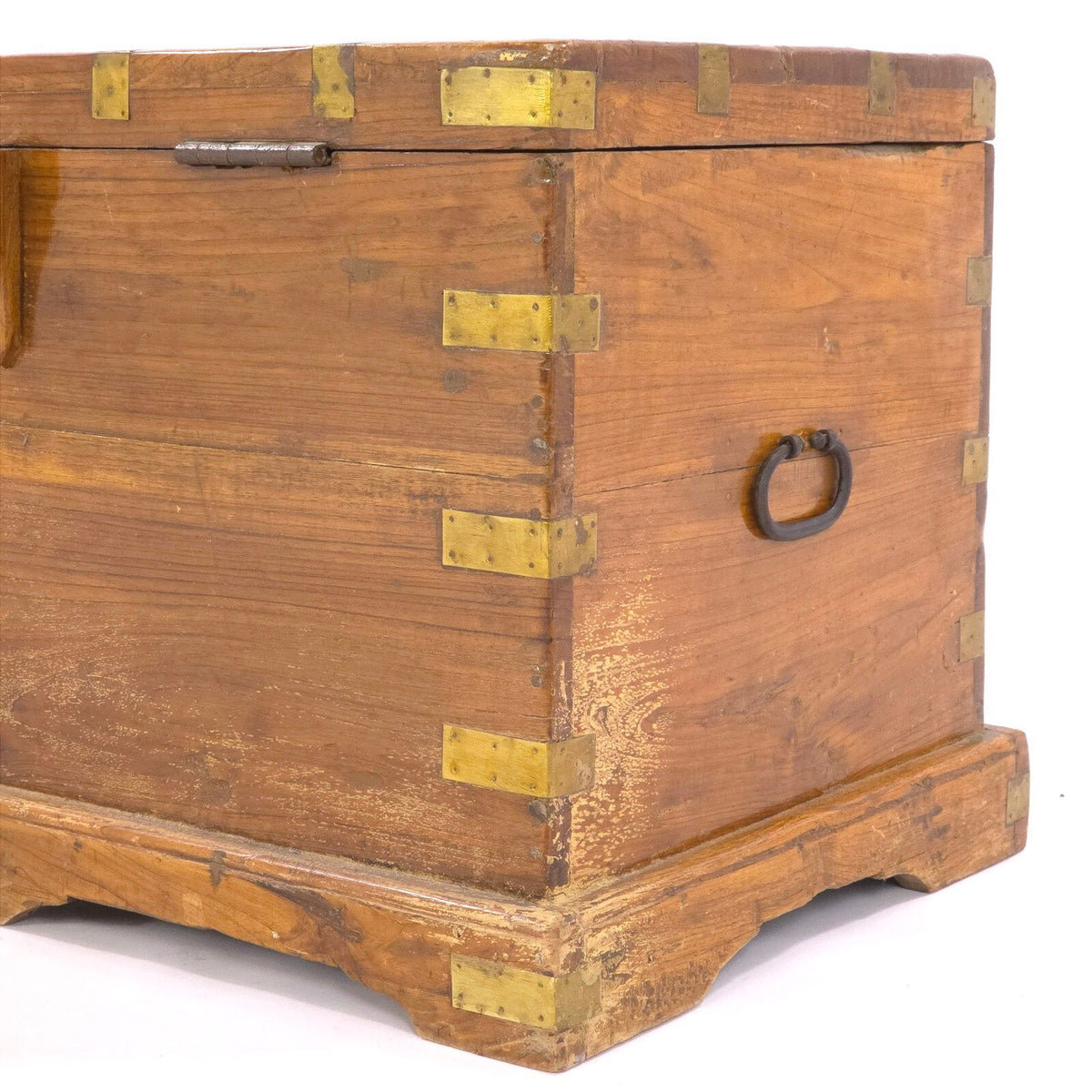 Anglo Indian Malabar Coast Teak Brass Bound Campaign Travel Trunk