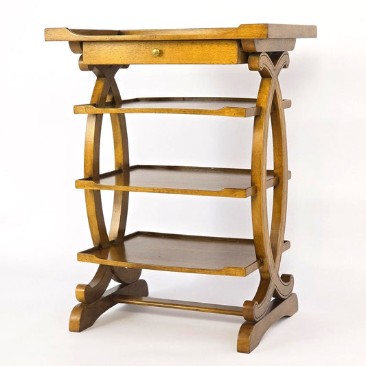 Vintage Charles X Style Fruitwood Four Tier Etagere Side Table Drawer