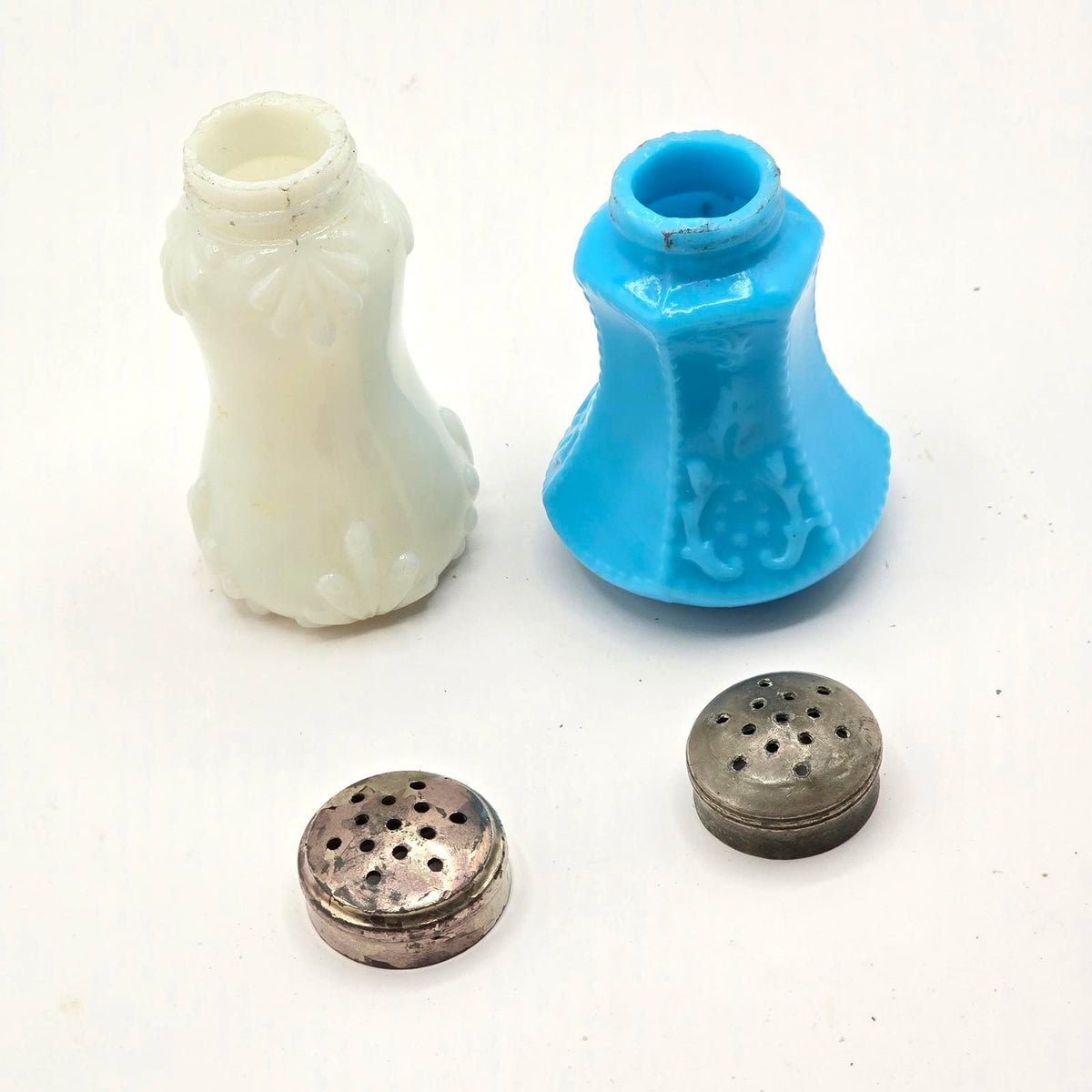 Antique EAPG Milk Glass Salt & Pepper Shakers Dithridge McKee Victorian