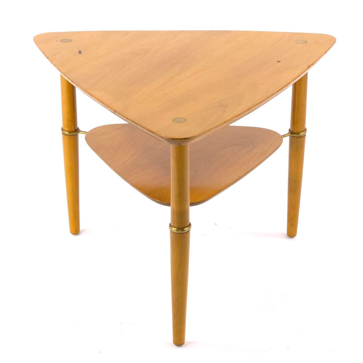 Vintage Kresten Buch Danish Modern Triangular Two Tier Side Table Brass