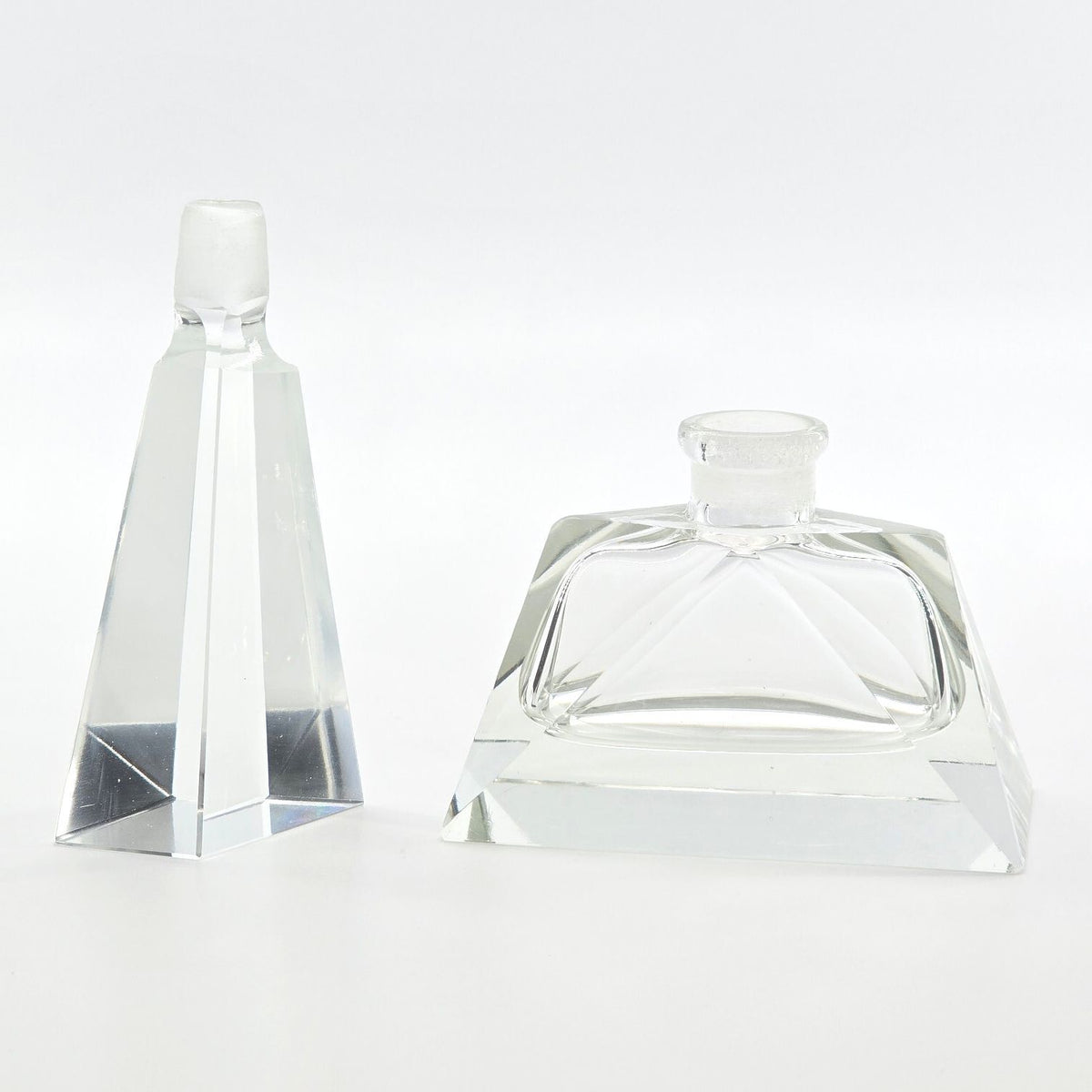 Vintage Clear Glass Perfume Bottle Geometric Faceted Stopper Art Deco Style