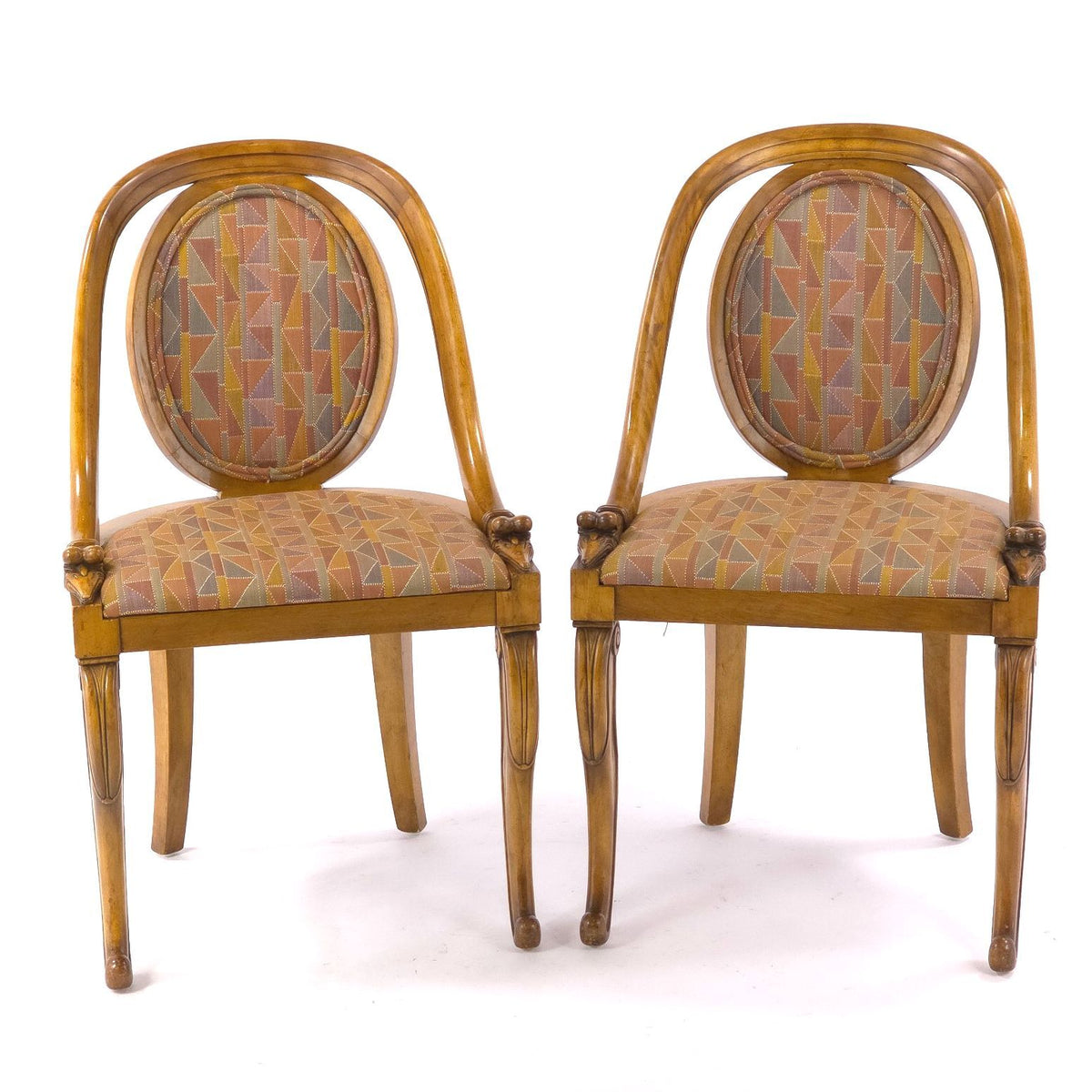 1920s French Art Deco Goose Head Dining Chairs Upholstered Pair