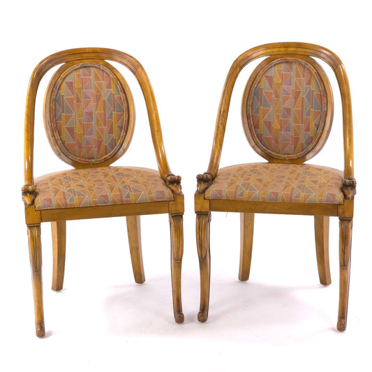 1920s French Art Deco Goose Head Dining Chairs Upholstered Pair