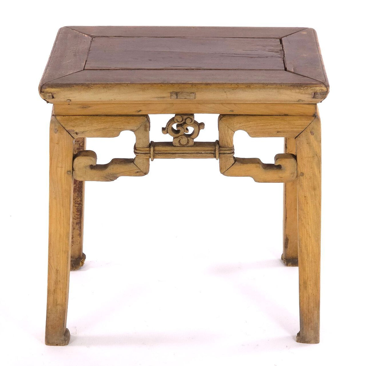 Antique Chinese Ming Style Elmwood Yumu Side Table Carved Scrollwork