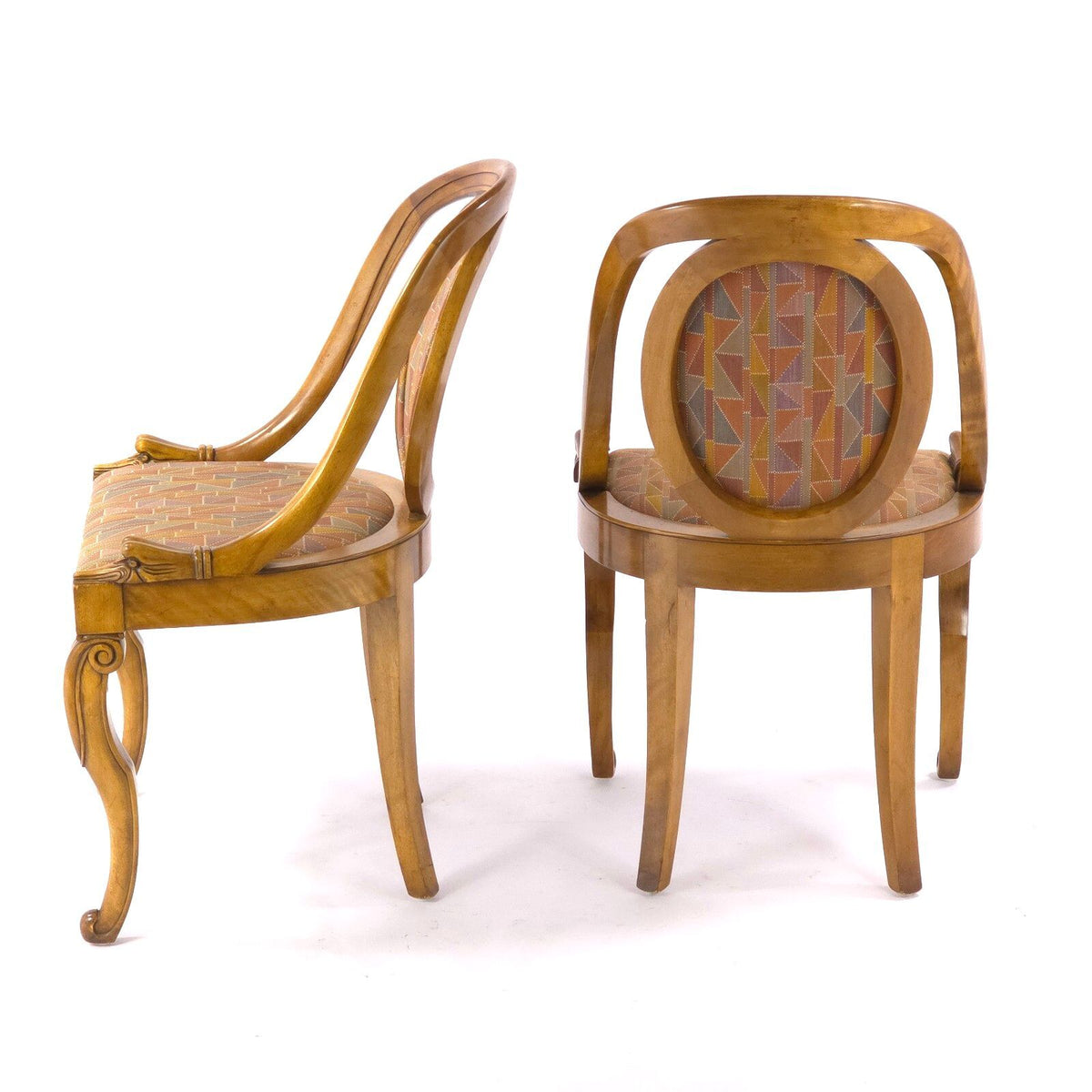 1920s French Art Deco Goose Head Dining Chairs Upholstered Pair