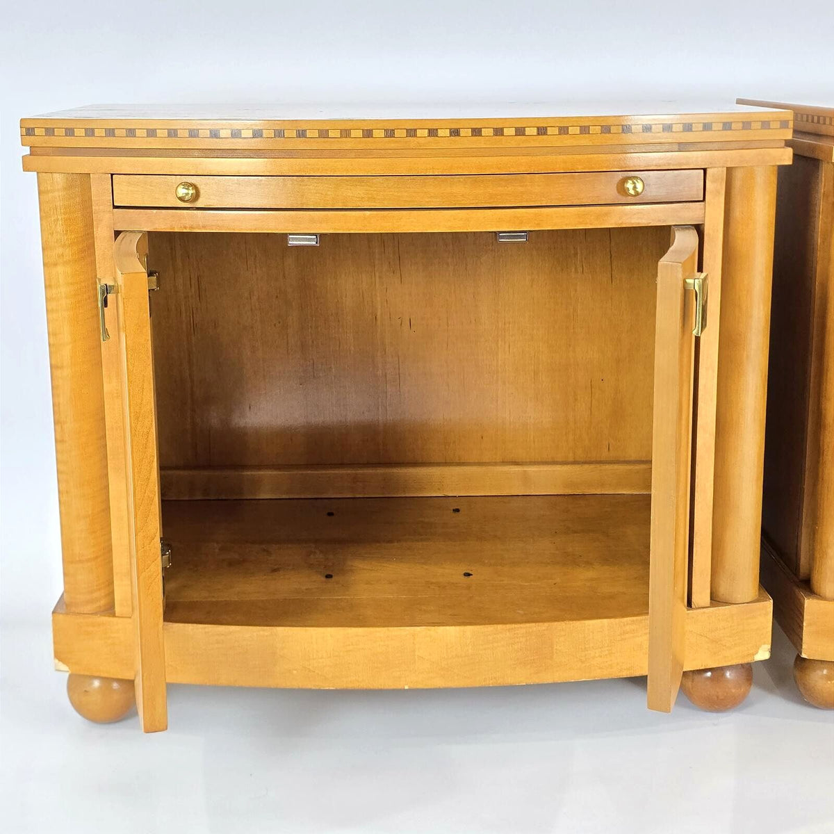 Hickory White Genesis Biedermeier Satinwood Cabinet Nightstands Pair