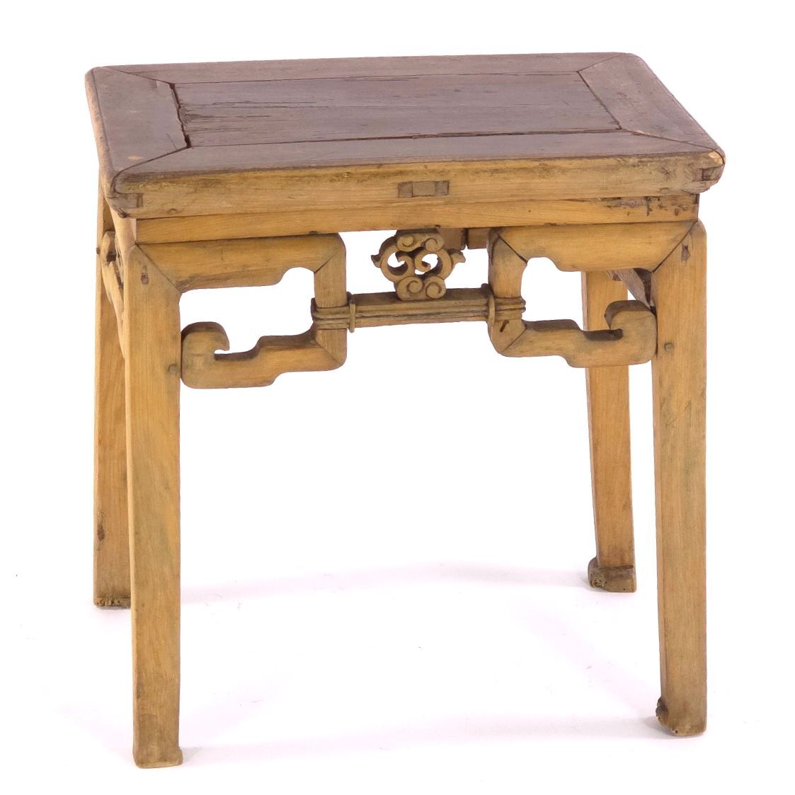 Antique Chinese Ming Style Elmwood Yumu Side Table Carved Scrollwork