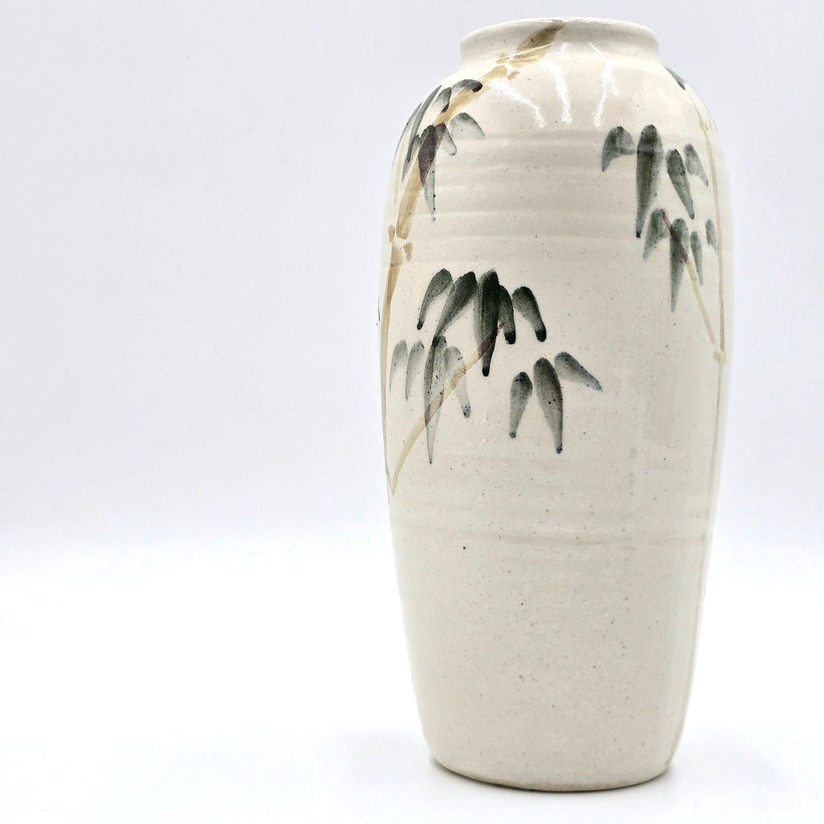 Barbara Heard Signed Studio Pottery Bamboo Vase Hand Painted Ceramic 9.5"