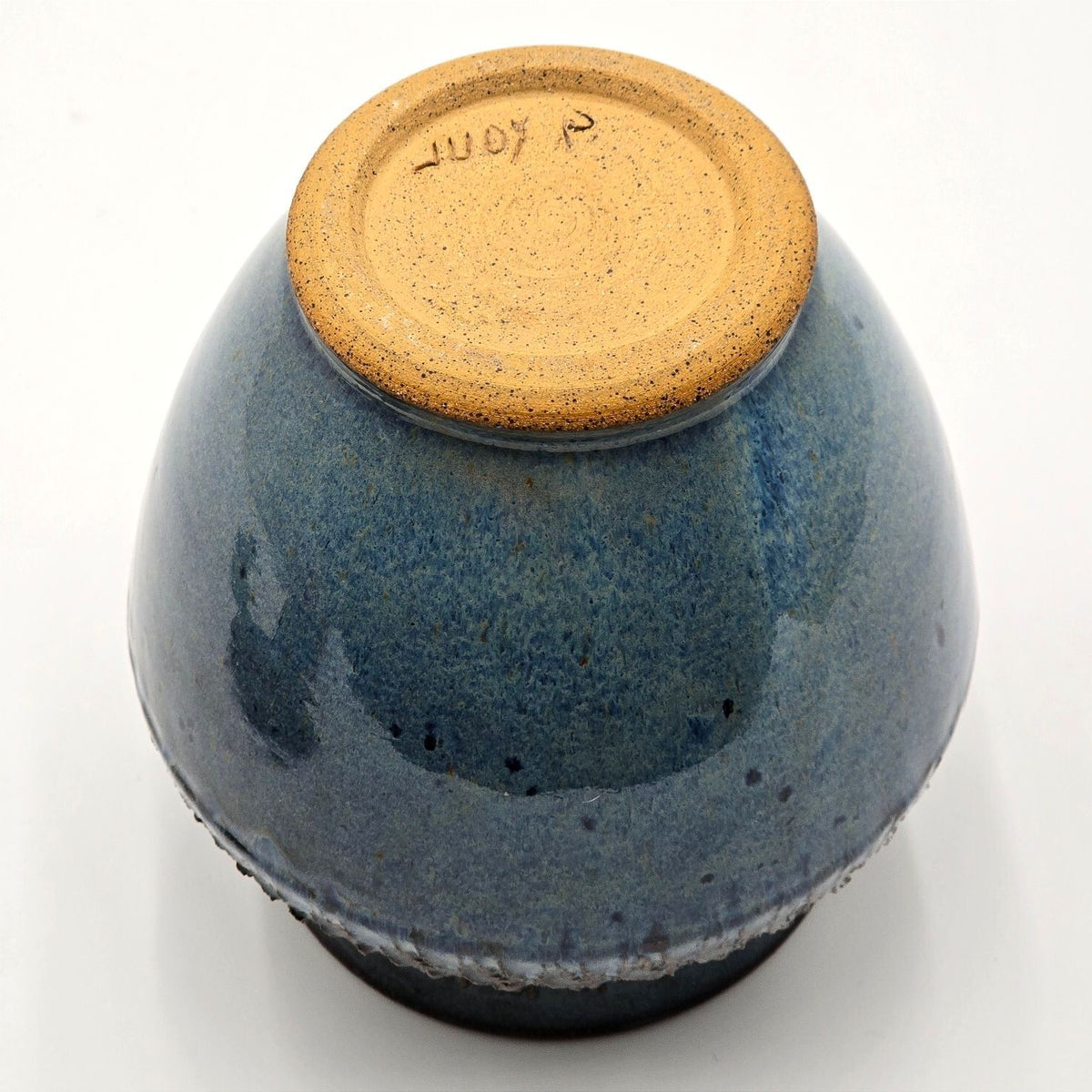 Vintage Blue Glazed Studio Pottery Lidded Jar Signed Judy P