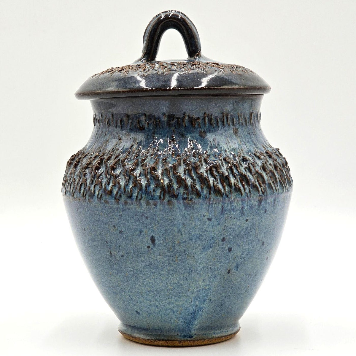 Vintage Blue Glazed Studio Pottery Lidded Jar Signed Judy P