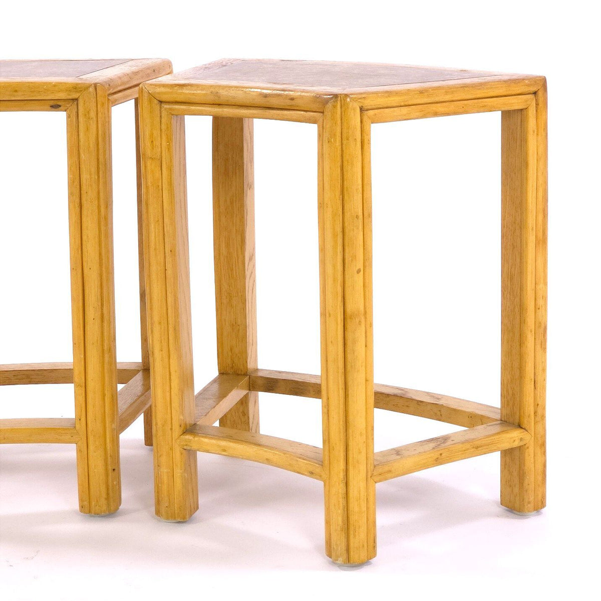 Vintage McGuire San Francisco Oak Demilune Side Tables Stools Pair