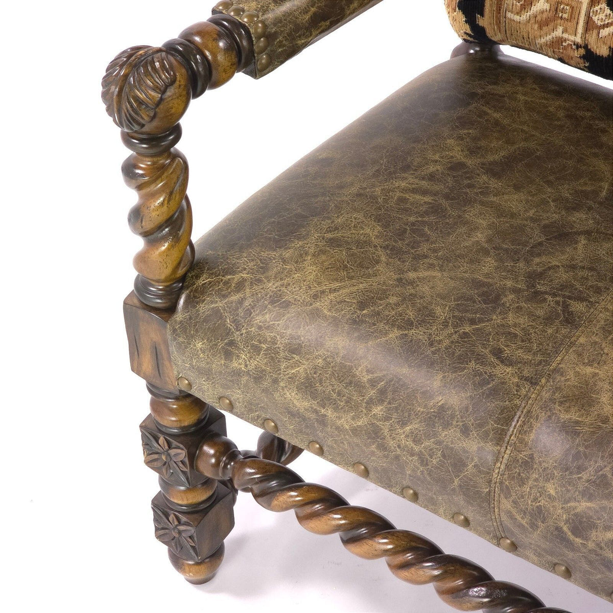 Louis XIII Revival Barley Twist Tapestry Upholstered Wood Loveseat Settee