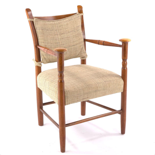 Mid Century Style Wood Armchair Turned Arms Upholstered Accent Chair