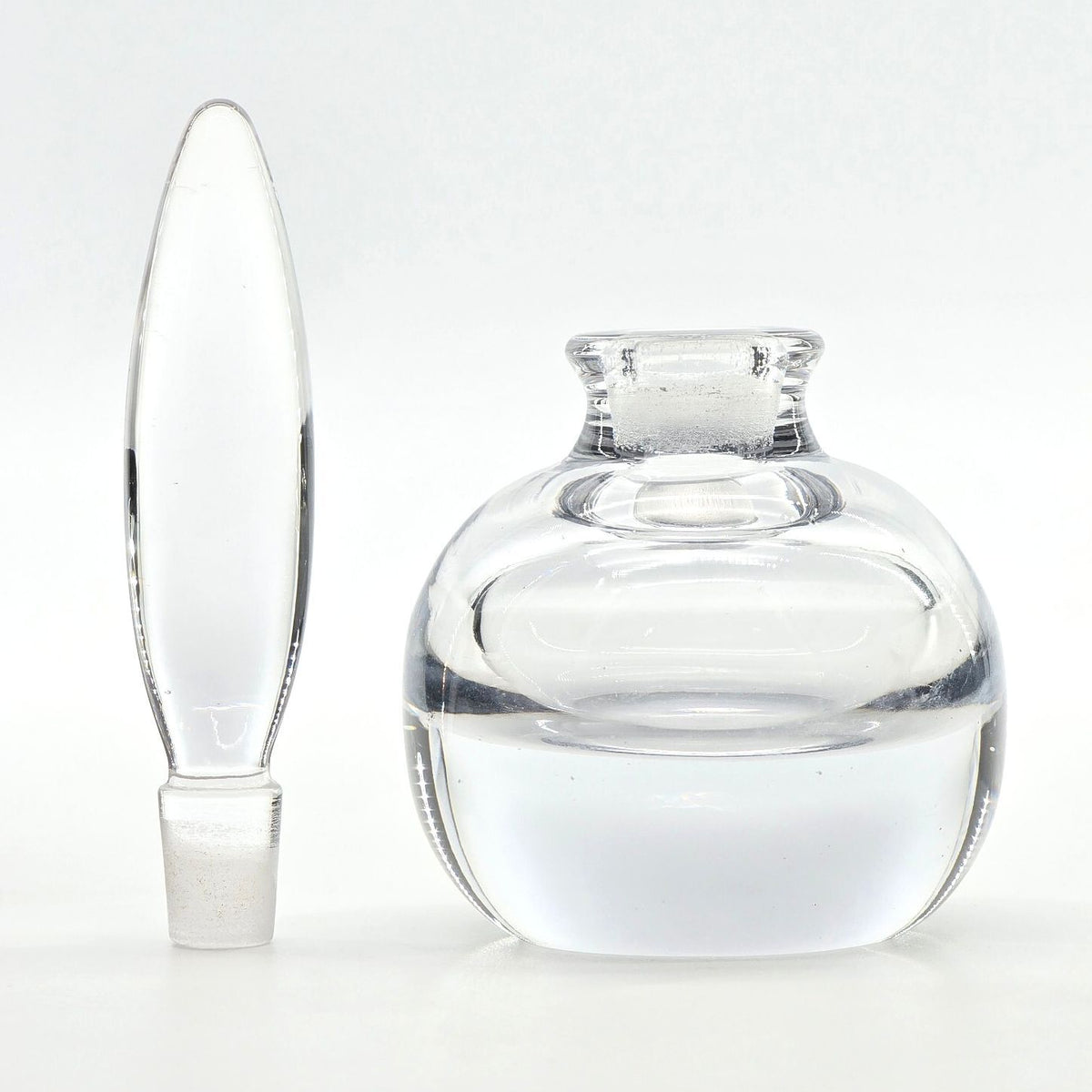 Vintage Clear Glass Perfume Bottle Long Flame Stopper Heavy Vanity Bottle
