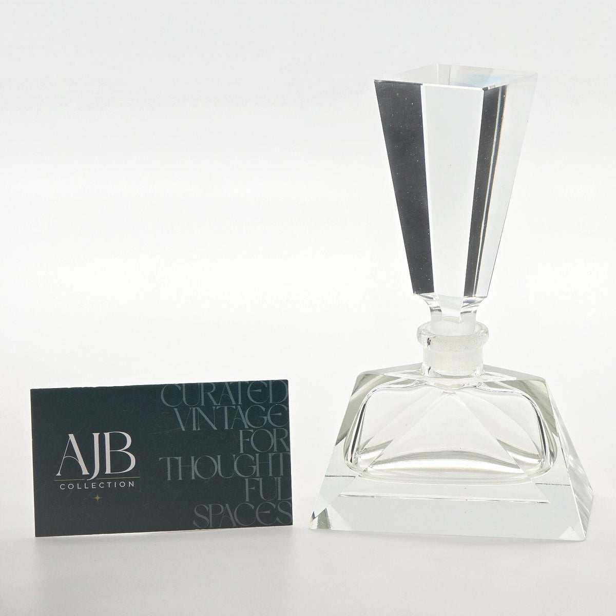 Vintage Clear Glass Perfume Bottle Geometric Faceted Stopper Art Deco Style