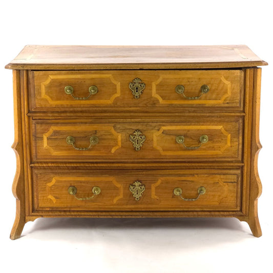 Antique French Provincial Walnut Commode Inlaid 3 Drawer Chest Late 18th C