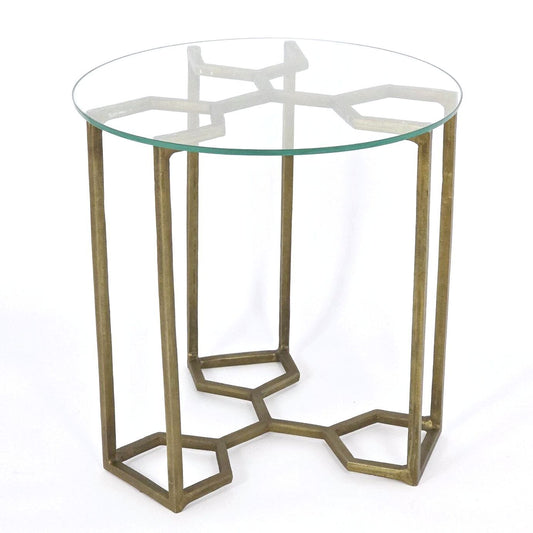 Four Hands Naomi Marlow Geometric Gold Metal Glass Top End Table 20"