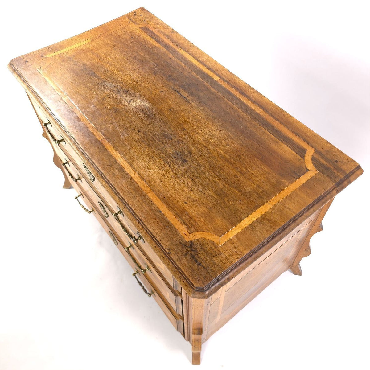 Antique French Provincial Walnut Commode Inlaid 3 Drawer Chest Late 18th C