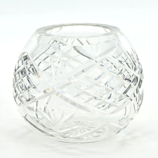 Vintage Cut Crystal Rose Bowl Posy Vase Diamond Fan Starburst 4 Inch
