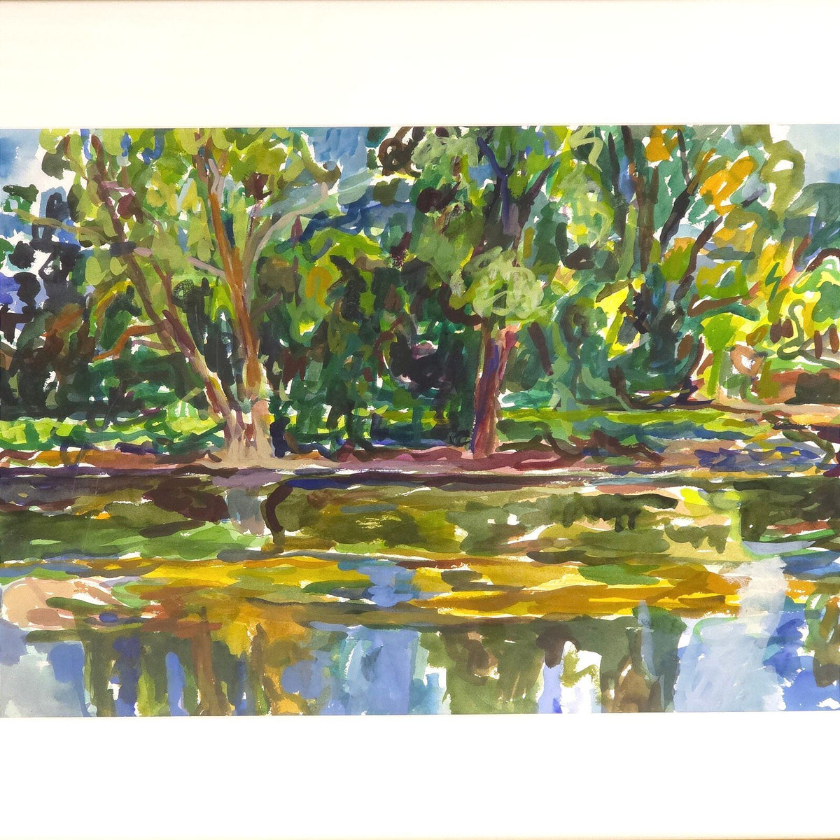 Grace Clark Attributed Original Gouache Landscape Painting Framed Pfizer Art