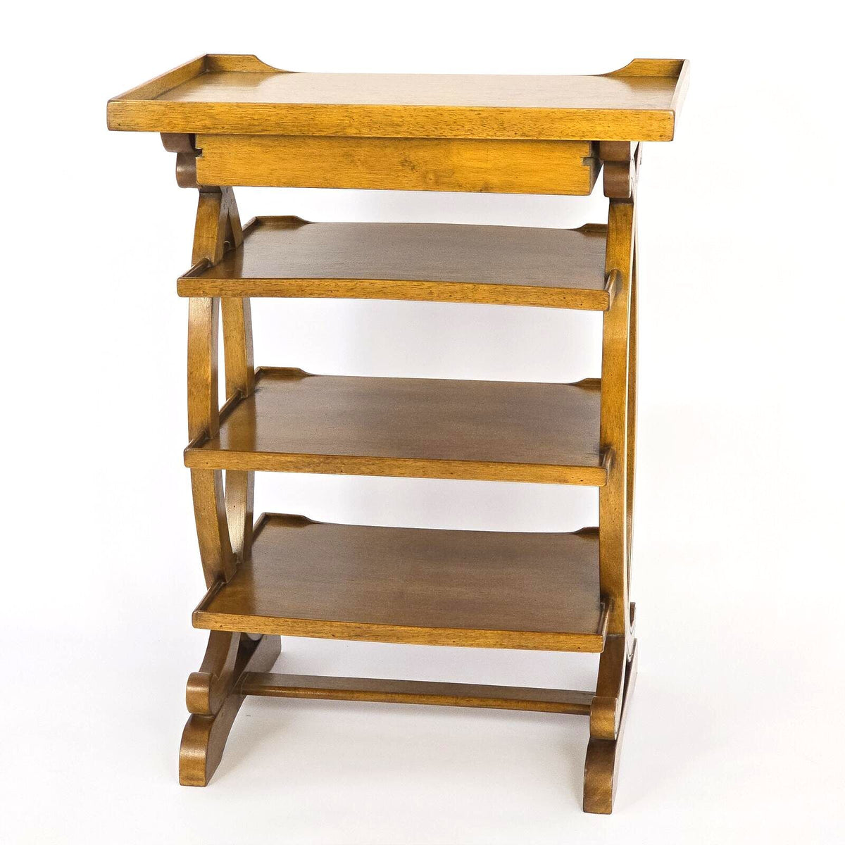Vintage Charles X Style Fruitwood Four Tier Etagere Side Table Drawer